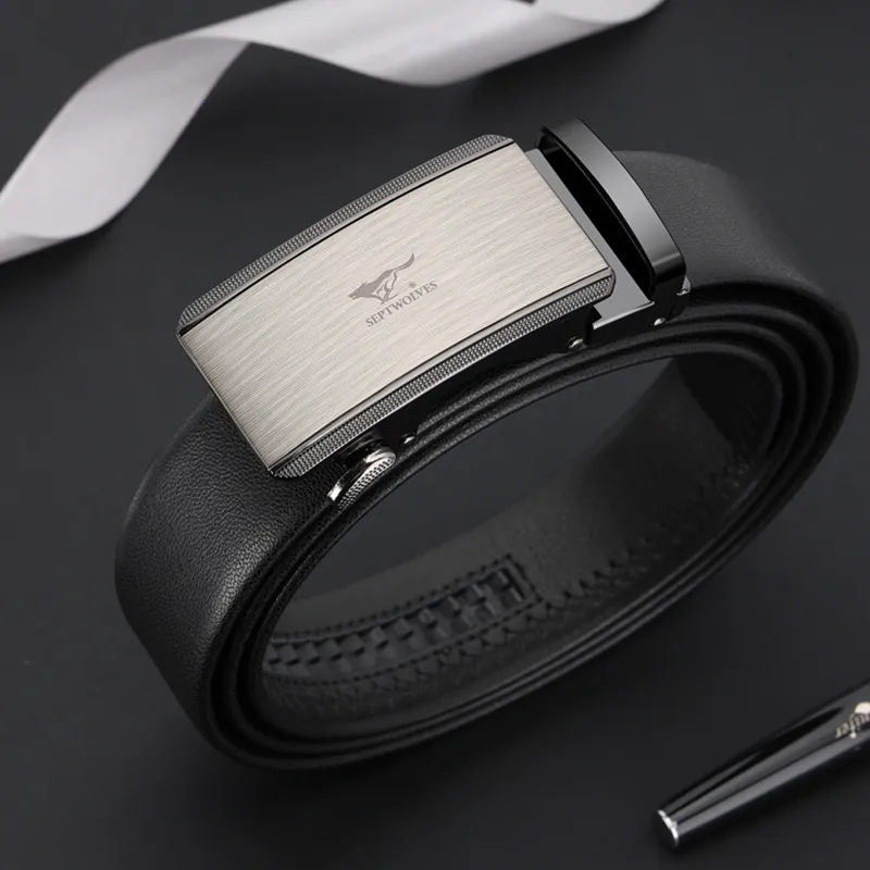 SEPTWOLVES Trendy Fashion Belt For Youth Business Casual Automatic Buckle Cow Leather Leather Belts Men's 3.5cm-3