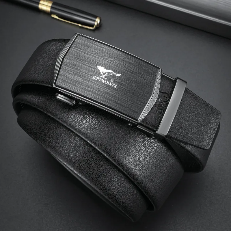 SEPTWOLVES Split Cow Leather Automatic Buckle Belt Men's Width 3.5CM-3