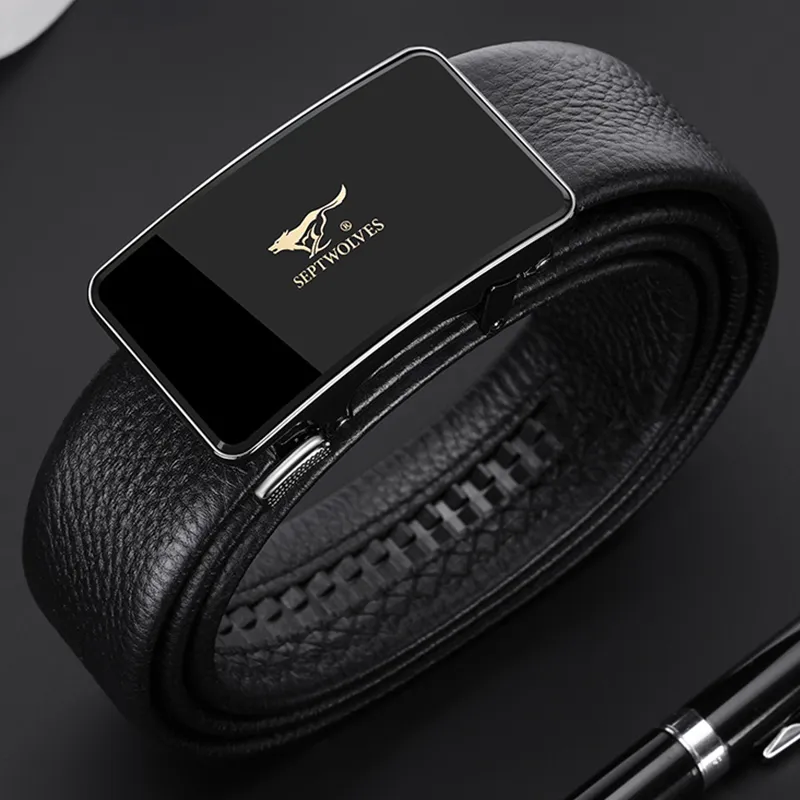 SEPTWOLVES Business Automatic Buckle Leather Belts Men's 3.5cm Width-3