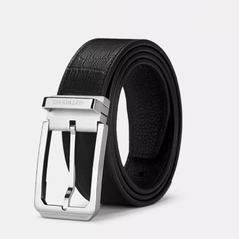 SEPTWOLVES Business Chic Trendy Pin Buckle Cow Leather Belt Suit Trouser Set Leather Belts Men's Width 3.4cm-2