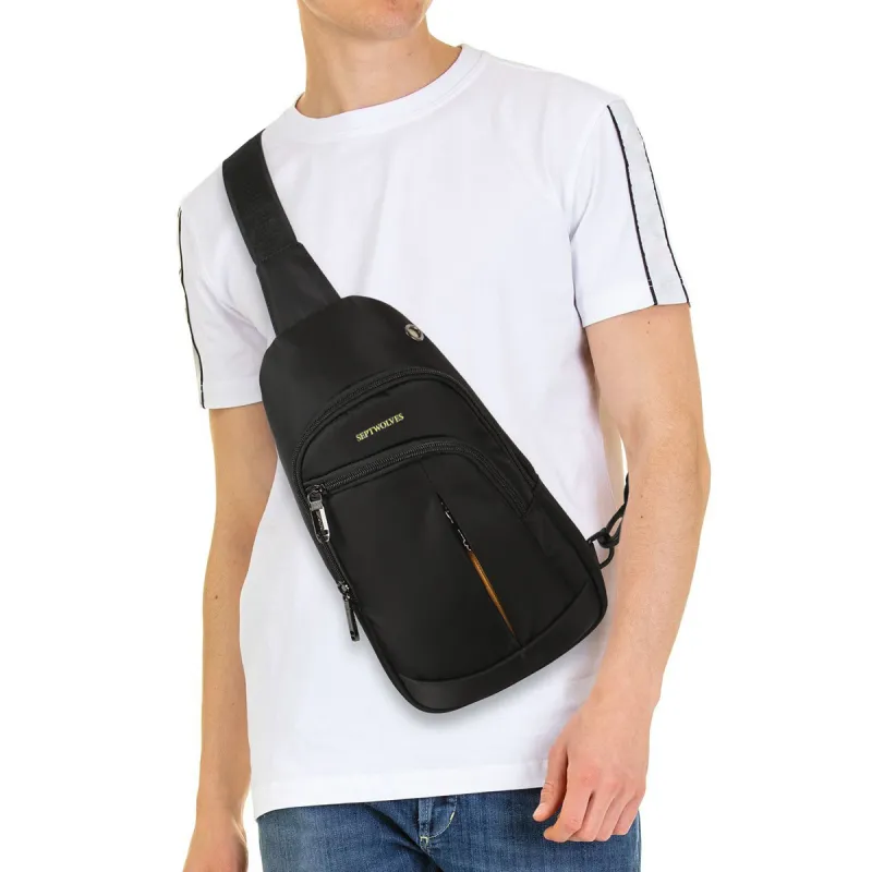 SEPTWOLVES Fabric Sling Bag Men's Black-4