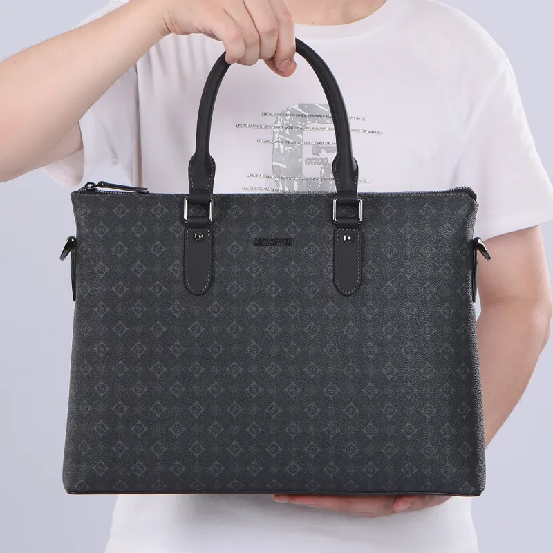 SEPTWOLVES Cow Leather Portable Crossbody Briefcase Men's Black-3