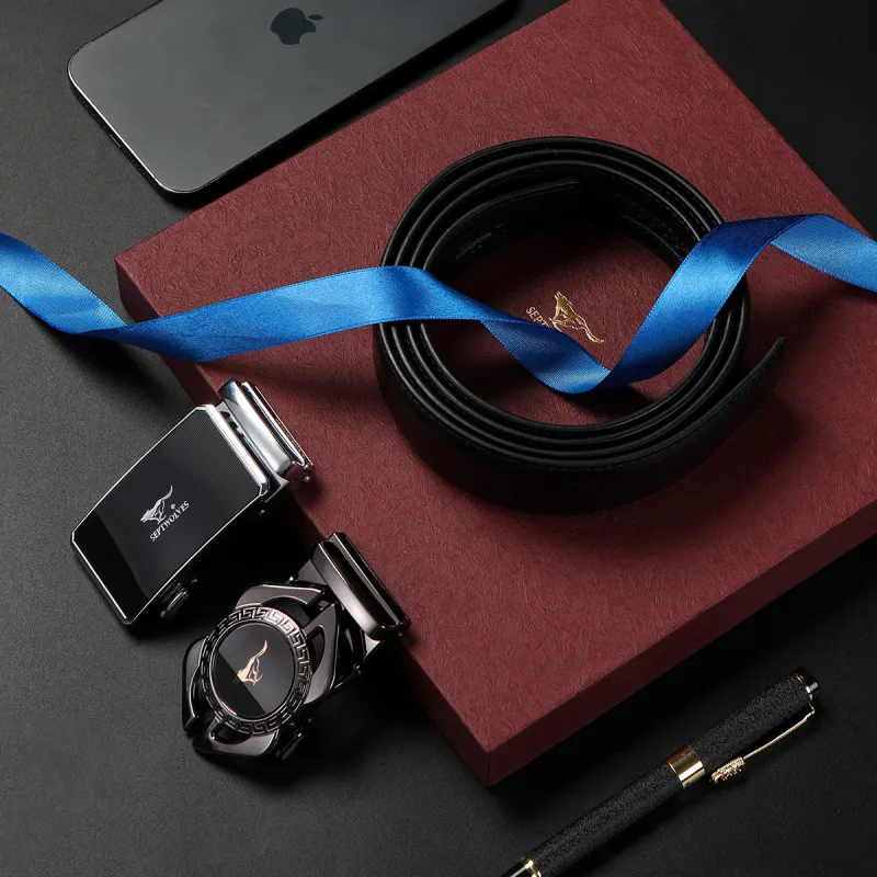SEPTWOLVES Cow Leather Belt Gift Box Set Men's Width 3.5cm-2