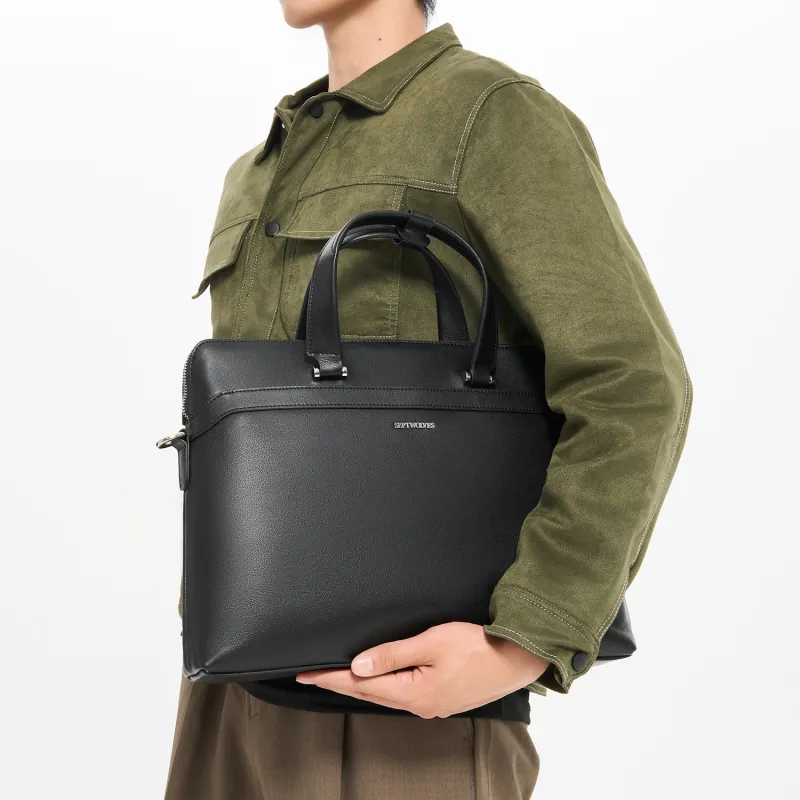 SEPTWOLVES Genuine Leather Briefcase QPL Men's Black-4