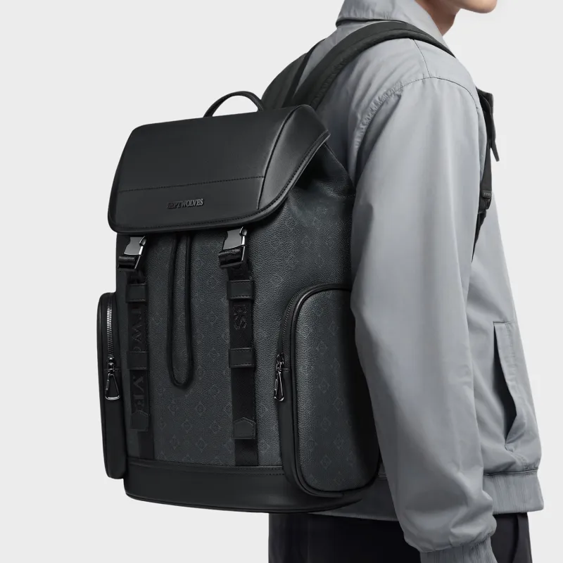 SEPTWOLVES PVC University Student Schooling Backpack QPL Backpack Regular Men's Black-4