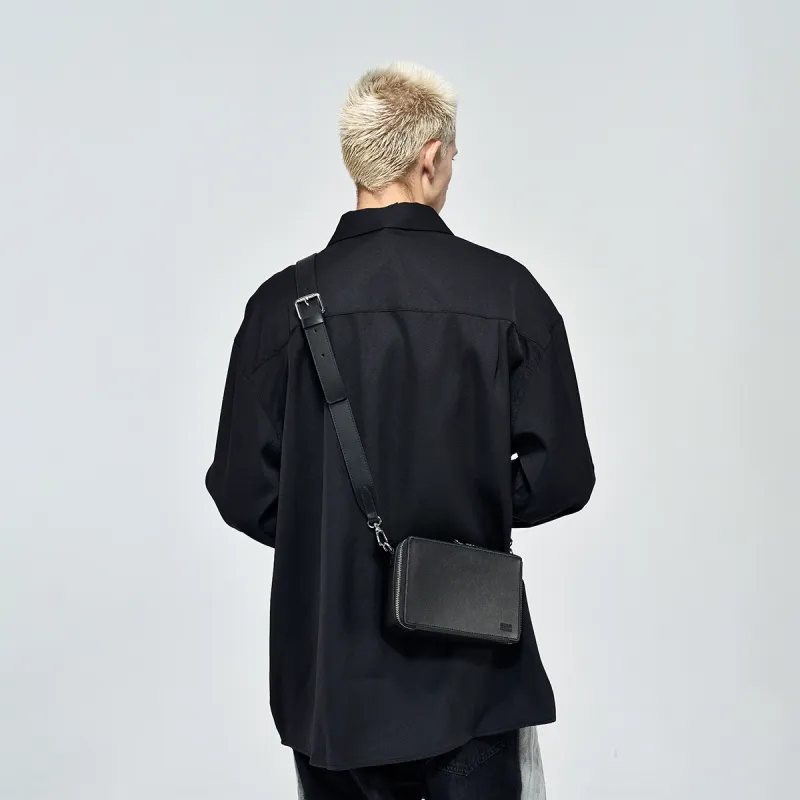 Yawei Kuroda Top Grain Cow Leather Small Square Bag Crossbody Bag Regular Unisex Black-8