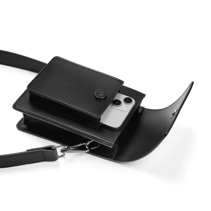 Yawei Kuroda PU With Artificial Leather Crossbody Cell Phone Pouch Unisex Black-4