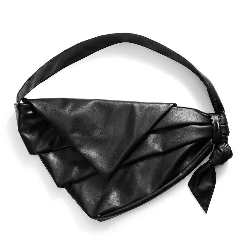 Yawei Kuroda PU Puncture Resilience Crossbody Bag Tubas Unisex Black-4