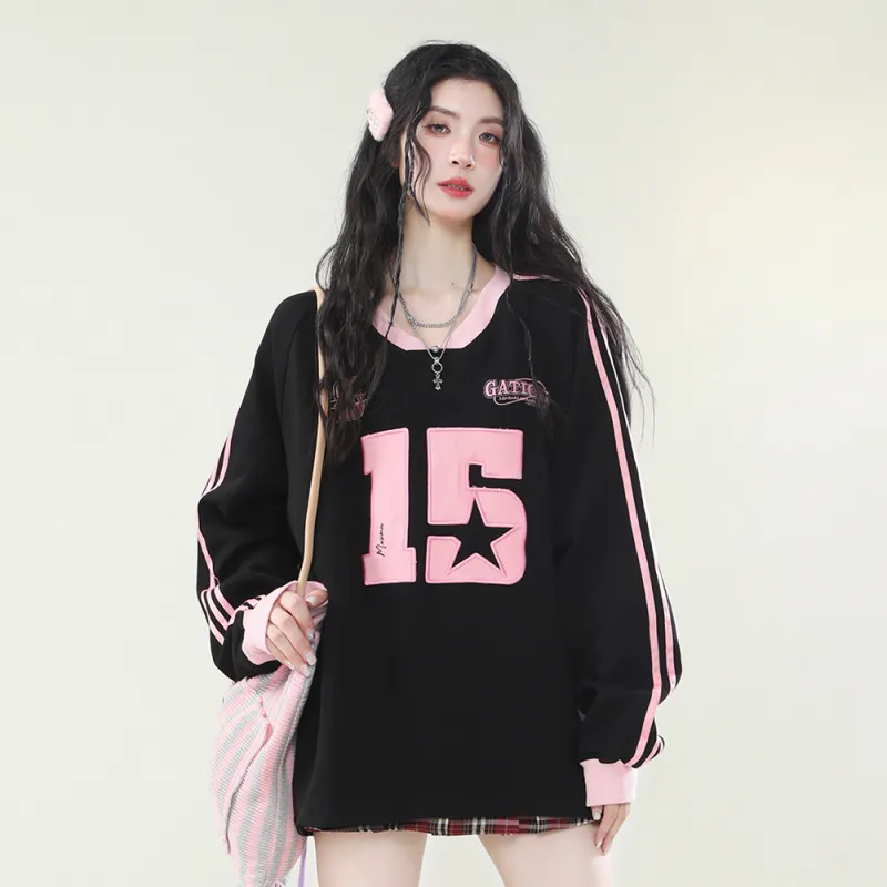 PAZZO Sporty Style V Neck Webbing Sweatshirt Women's-12