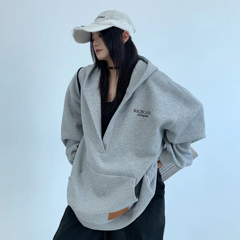 PAZZO Embroidery Large V Neck Hoodie Women's-3