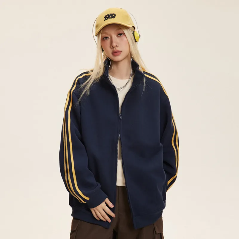 PAZZO Striped Stand Collar Cardigan Sweatshirt Unisex-9