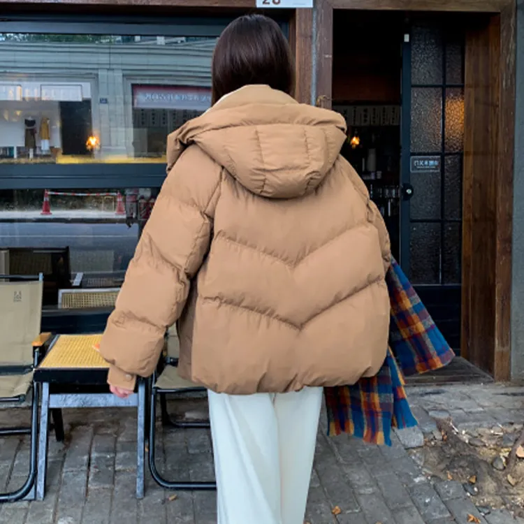 PAZZO Loose Fit Versatile Solid Color Hooded Puffer Jacket Women's-4