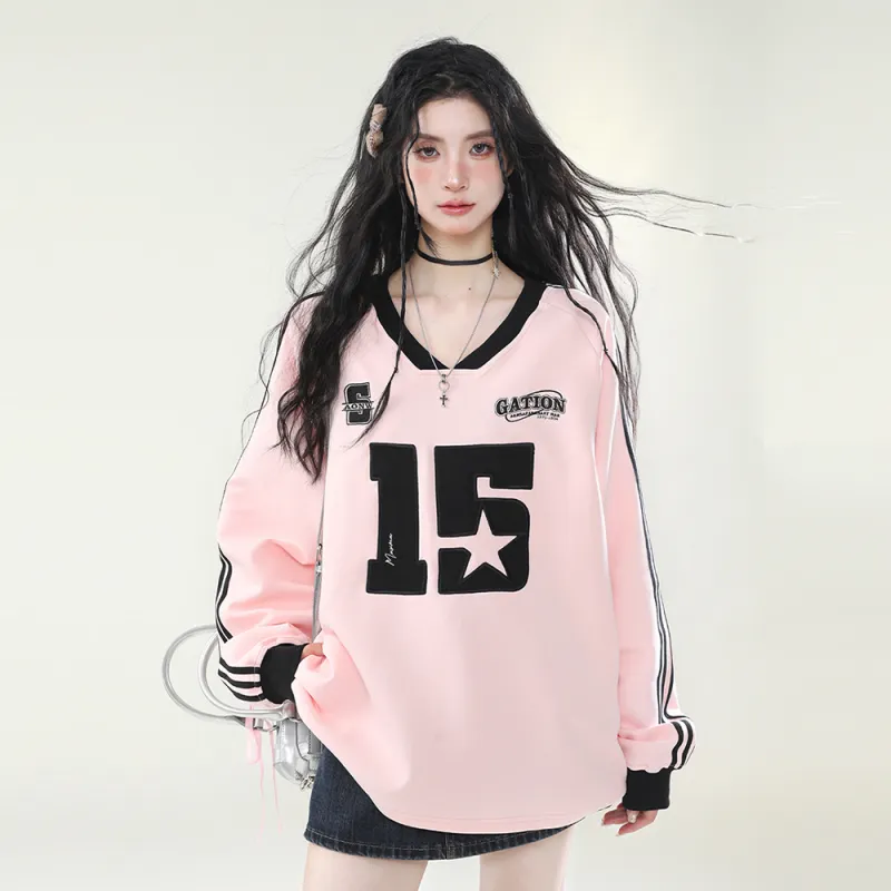 PAZZO Sporty Style V Neck Webbing Sweatshirt Women's-6