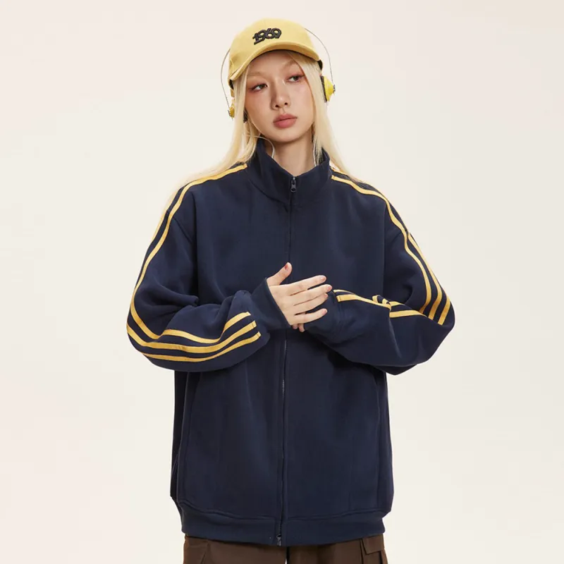 PAZZO Striped Stand Collar Cardigan Sweatshirt Unisex-8