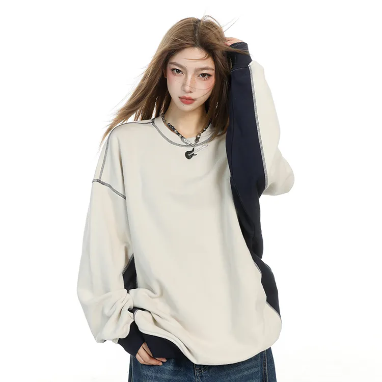 PAZZO Patchwork Color Block Raglan Sleeve Sweatshirt Unisex-5
