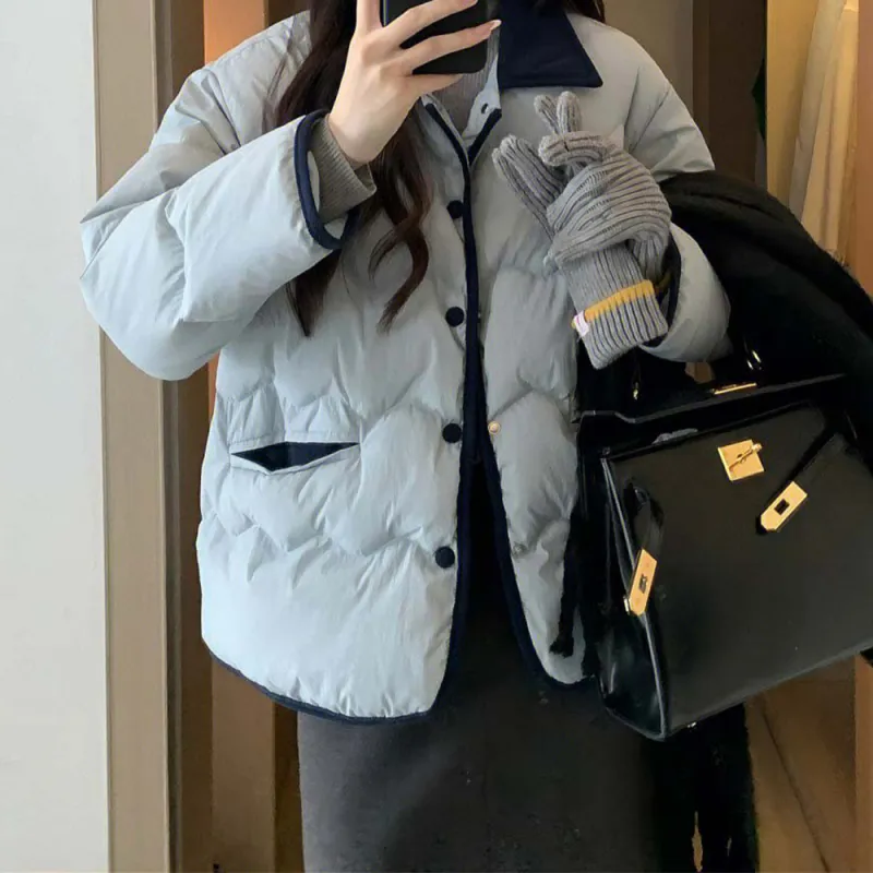 PAZZO Patchwork Corduroy Lapel Loose Fit Thermal Puffer Jacket Women's-7