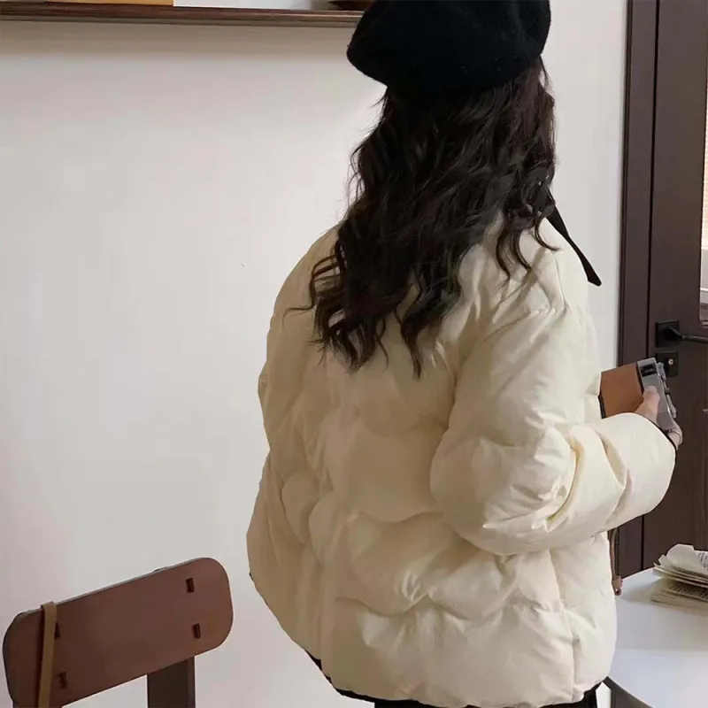 PAZZO Patchwork Corduroy Lapel Loose Fit Thermal Puffer Jacket Women's-4