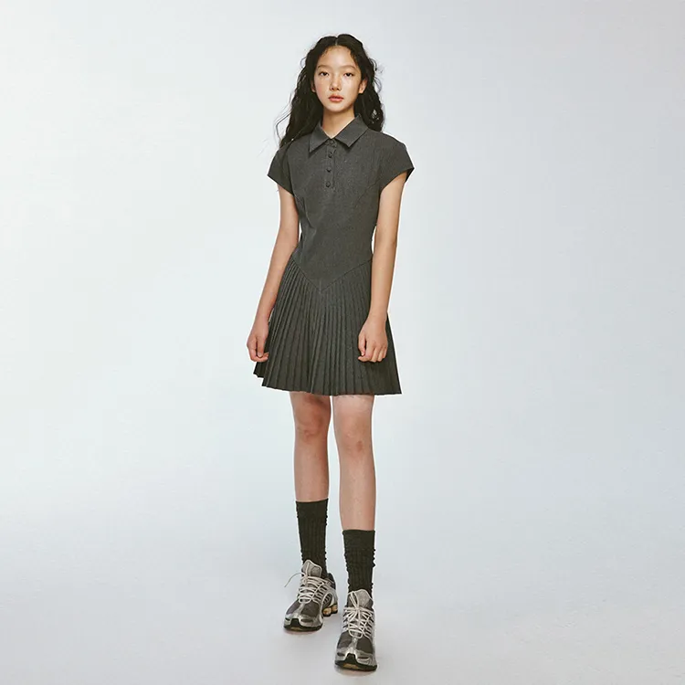 PAZZO Short Sleeved Dress Women's Stone Gray Stripes-5