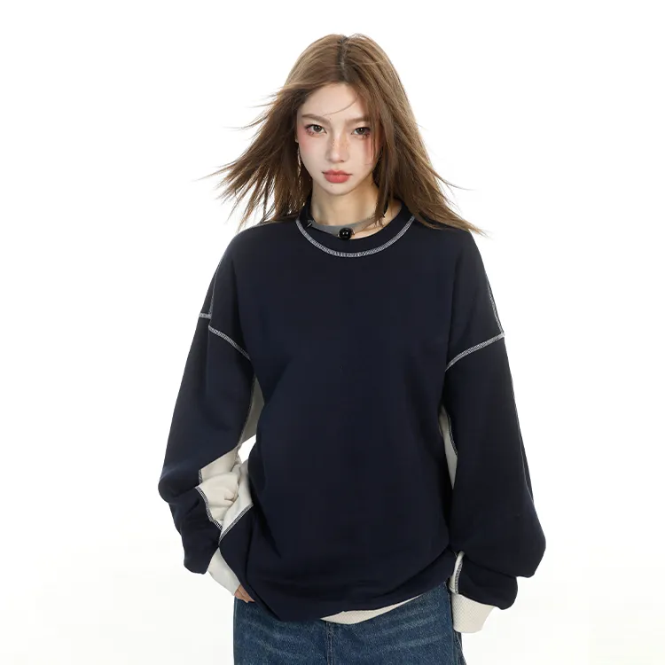 PAZZO Patchwork Color Block Raglan Sleeve Sweatshirt Unisex-8