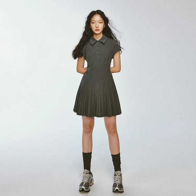 PAZZO Short Sleeved Dress Women's Stone Gray Stripes-4
