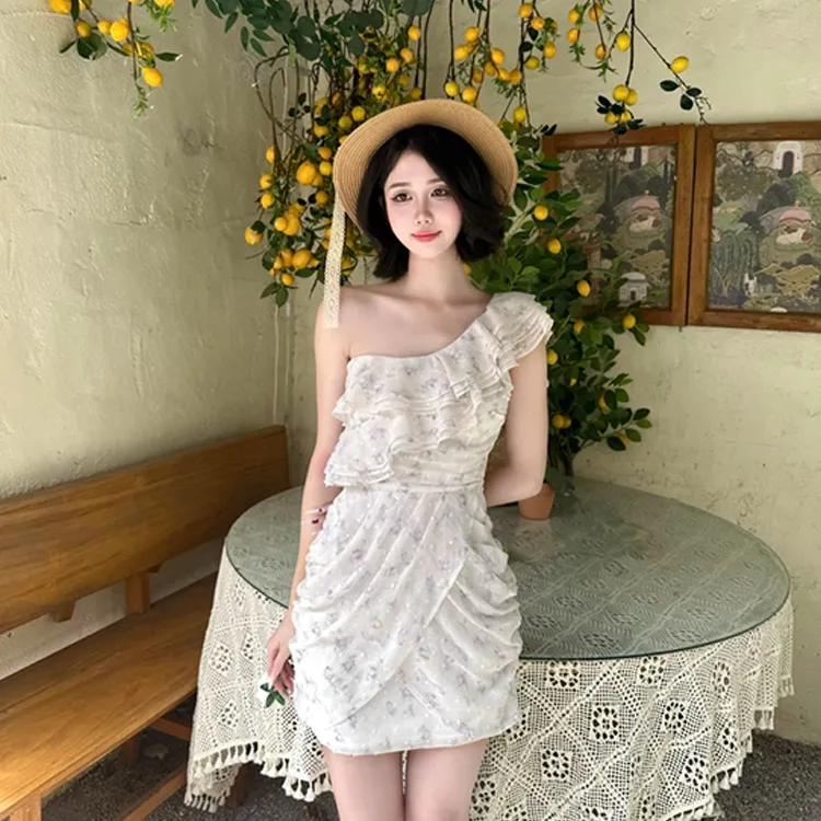 PAZZO Asymmetrical Shoulder Floral Short Sleeved Dress Women's-6