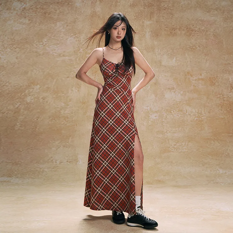 PAZZO Slip Dress Women's Red Plaid-3