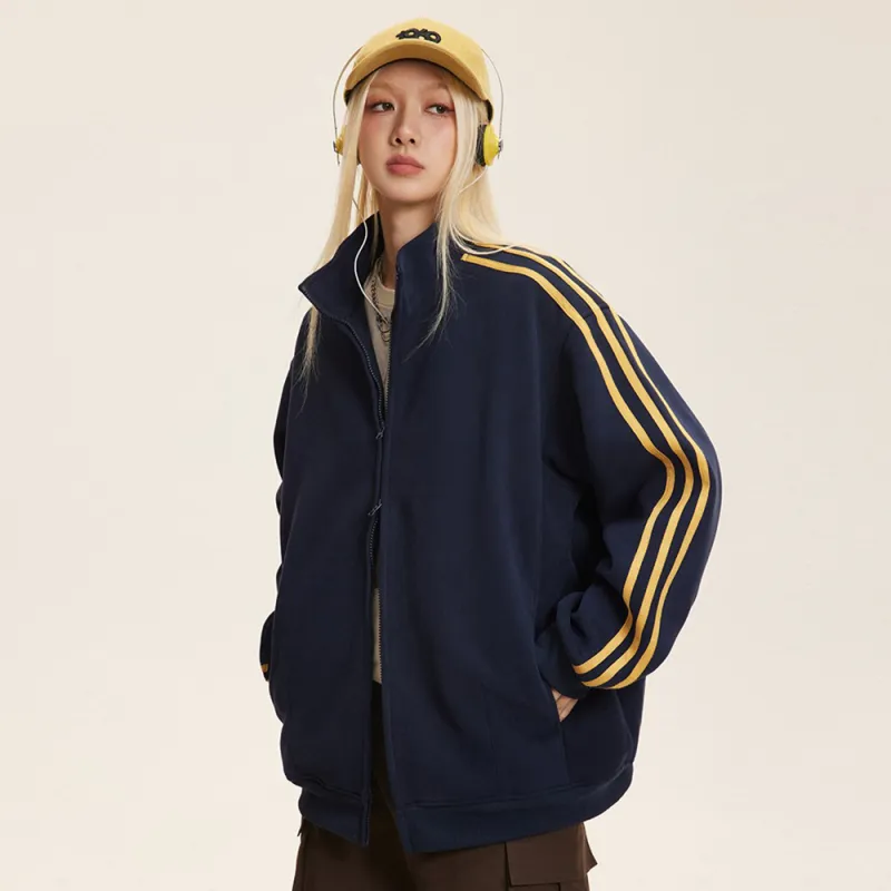 PAZZO Striped Stand Collar Cardigan Sweatshirt Unisex-10