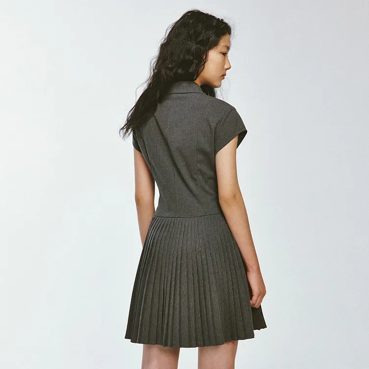 PAZZO Short Sleeved Dress Women's Stone Gray Stripes-7