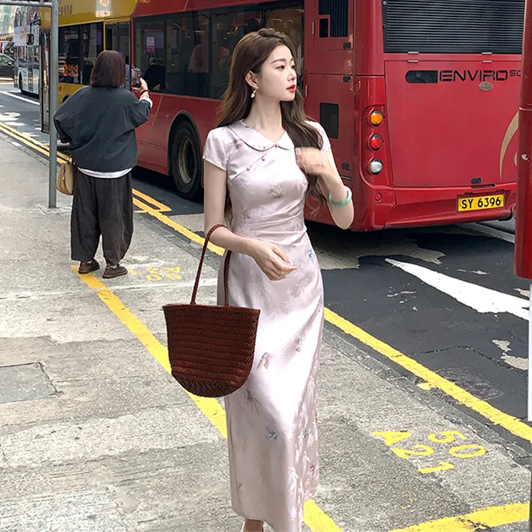 PAZZO Short Sleeved Dress Women's Cheongsam Skirt-4