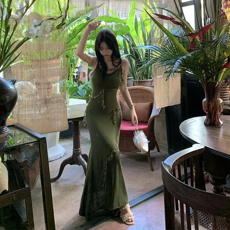 PAZZO Slip Dress Women's Olive Green-4