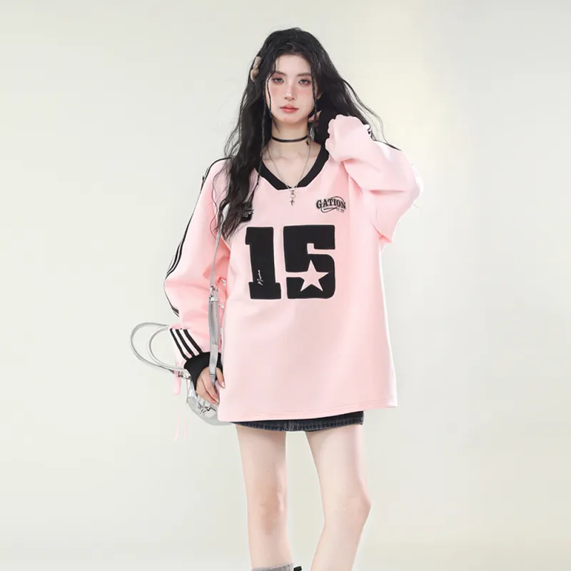 PAZZO Sporty Style V Neck Webbing Sweatshirt Women's-5