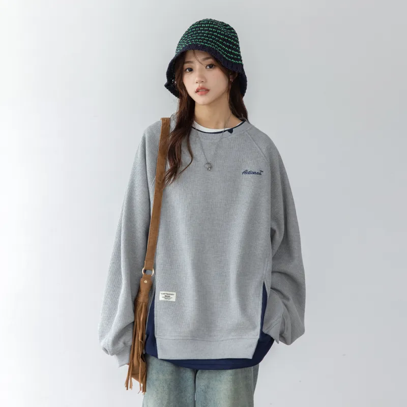PAZZO Heavyweight Mock Two Piece Crew Neck Sweatshirt Coat Unisex-5