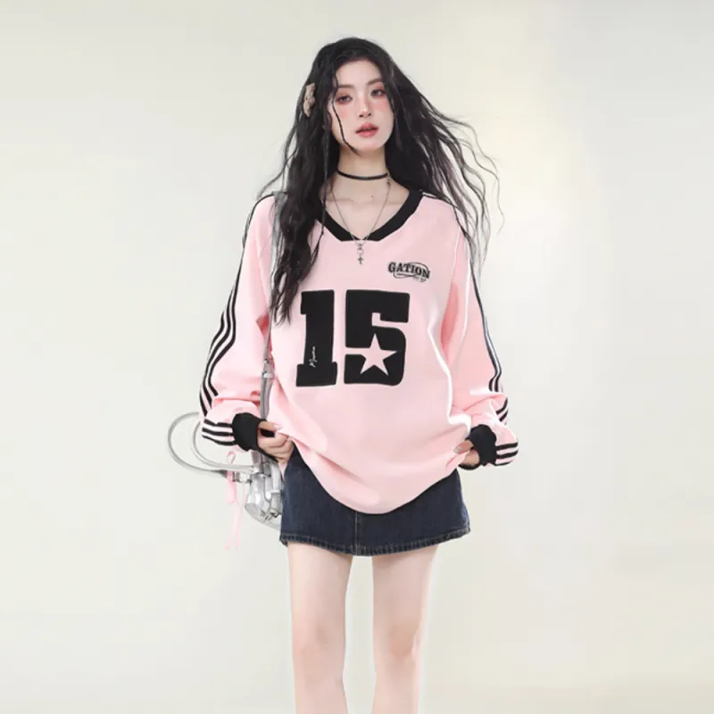 PAZZO Sporty Style V Neck Webbing Sweatshirt Women's-4