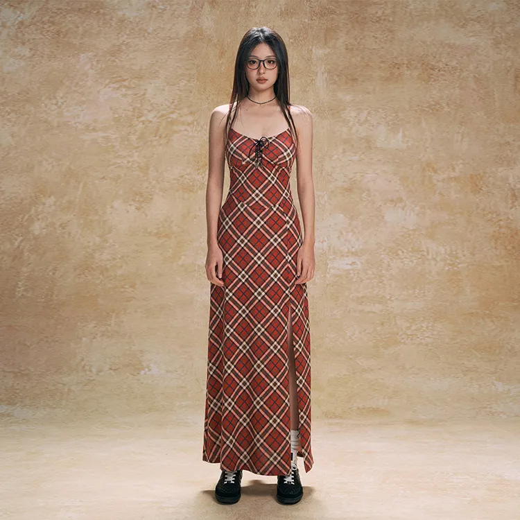 PAZZO Slip Dress Women's Red Plaid-2