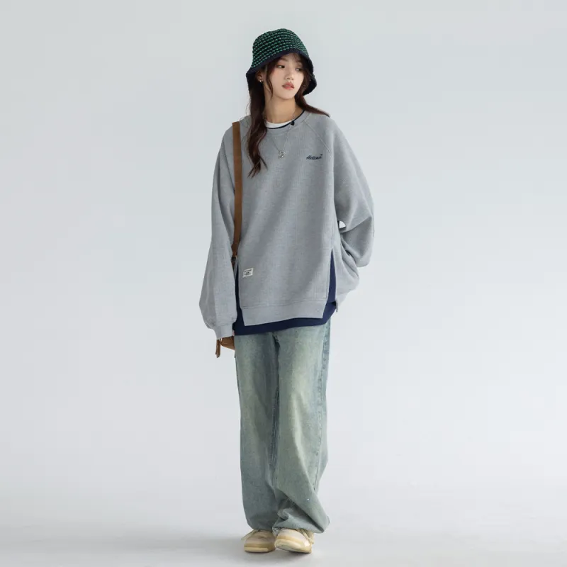 PAZZO Heavyweight Mock Two Piece Crew Neck Sweatshirt Coat Unisex-3