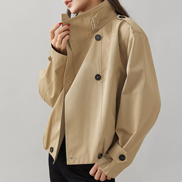PAZZO Versatile Petite Cropped Trench Coat Jackets & Coats Women's-5