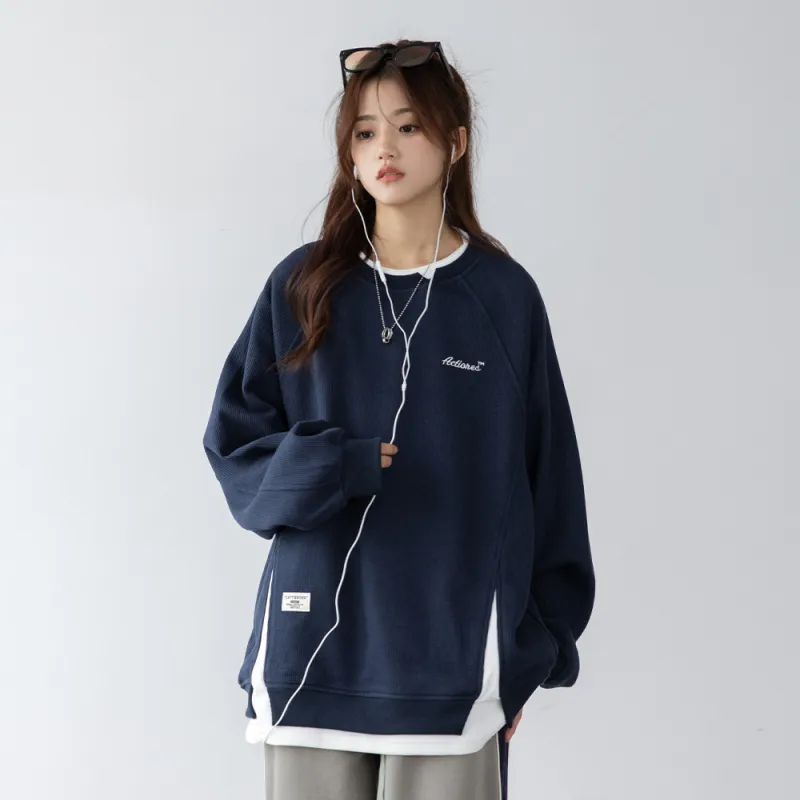 PAZZO Heavyweight Mock Two Piece Crew Neck Sweatshirt Coat Unisex-11