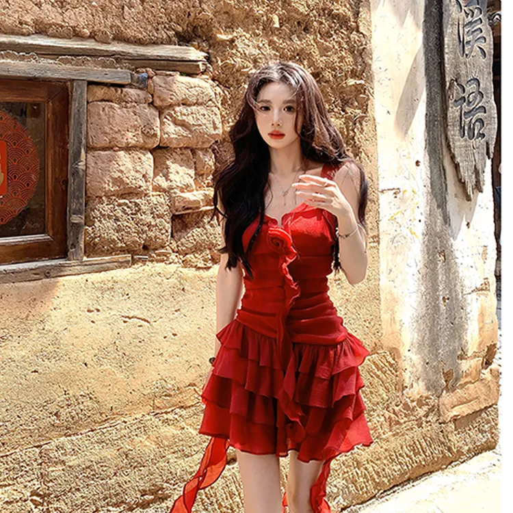 PAZZO Slip Dresses Women's Red-5