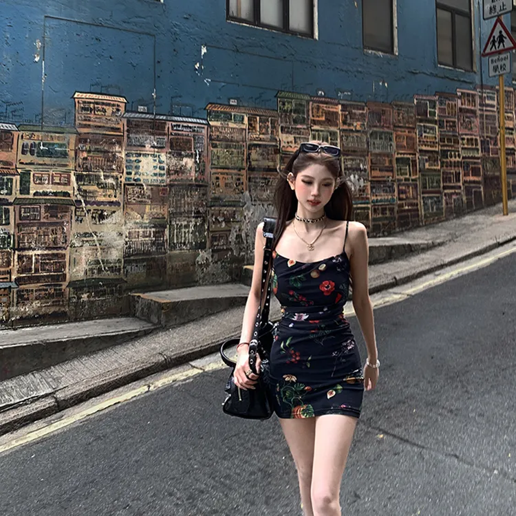PAZZO Slip Dress Women's Black Floral-2