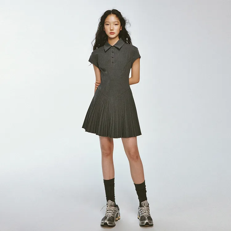 PAZZO Short Sleeved Dress Women's Stone Gray Stripes-3