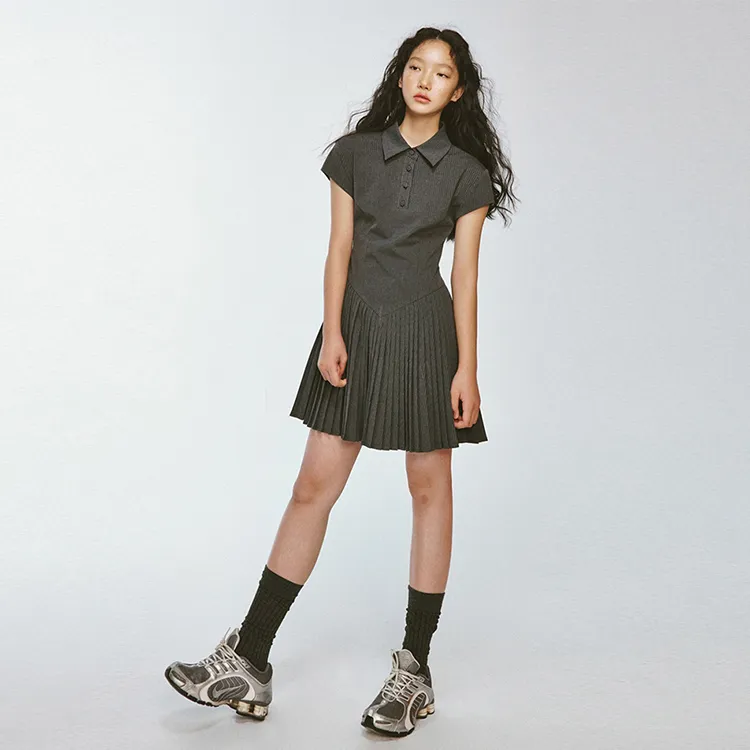 PAZZO Short Sleeved Dress Women's Stone Gray Stripes-6