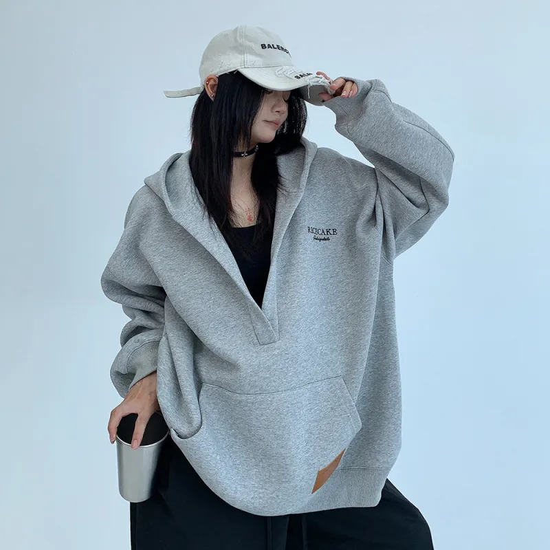 PAZZO Embroidery Large V Neck Hoodie Women's-5