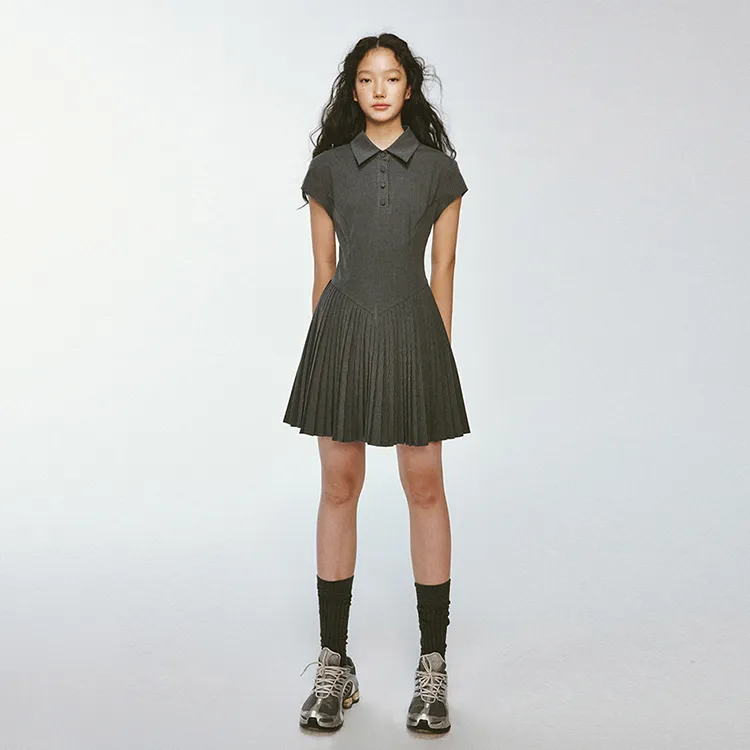 PAZZO Short Sleeved Dress Women's Stone Gray Stripes-2