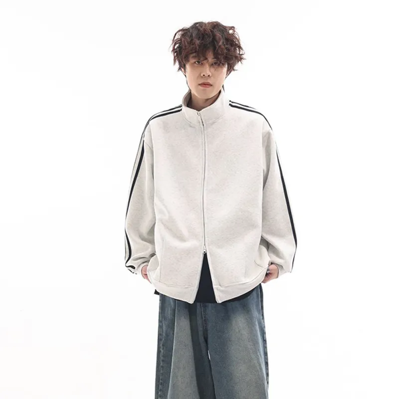 PAZZO Striped Stand Collar Cardigan Sweatshirt Unisex-2