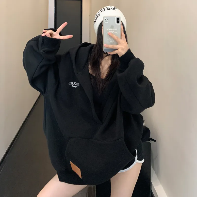 PAZZO Embroidery Large V Neck Hoodie Women's-10