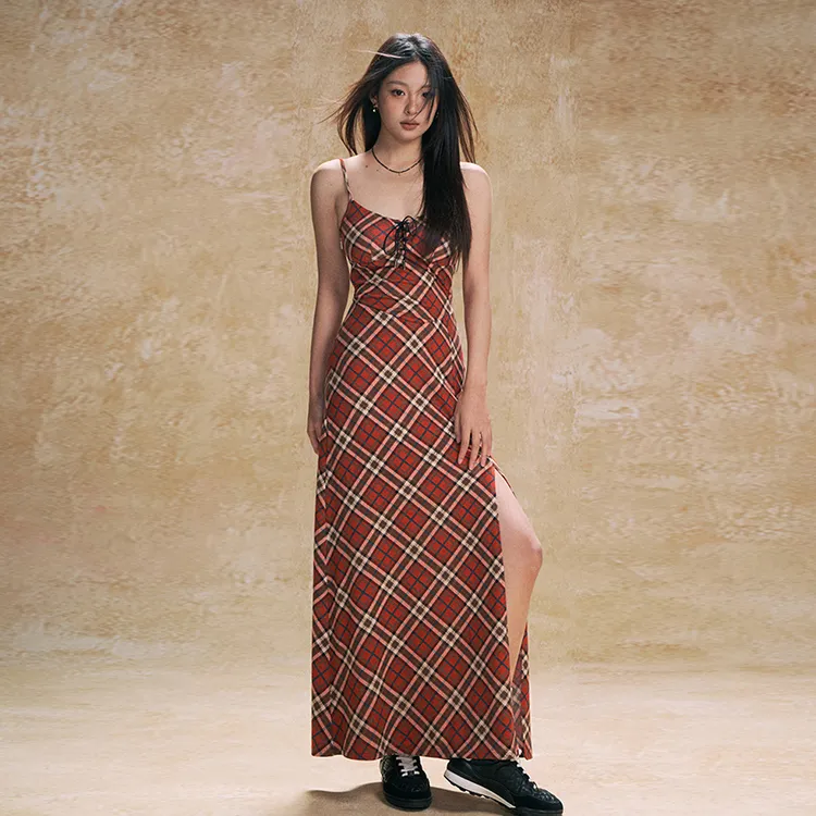 PAZZO Slip Dress Women's Red Plaid-5