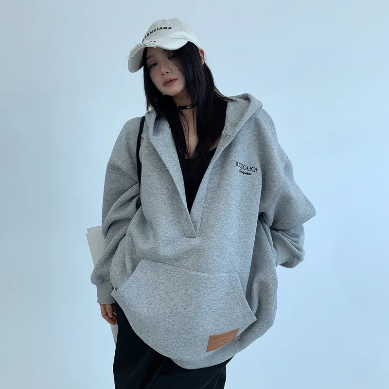 PAZZO Embroidery Large V Neck Hoodie Women's-2