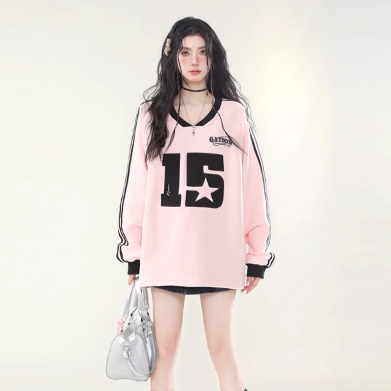 PAZZO Sporty Style V Neck Webbing Sweatshirt Women's-2