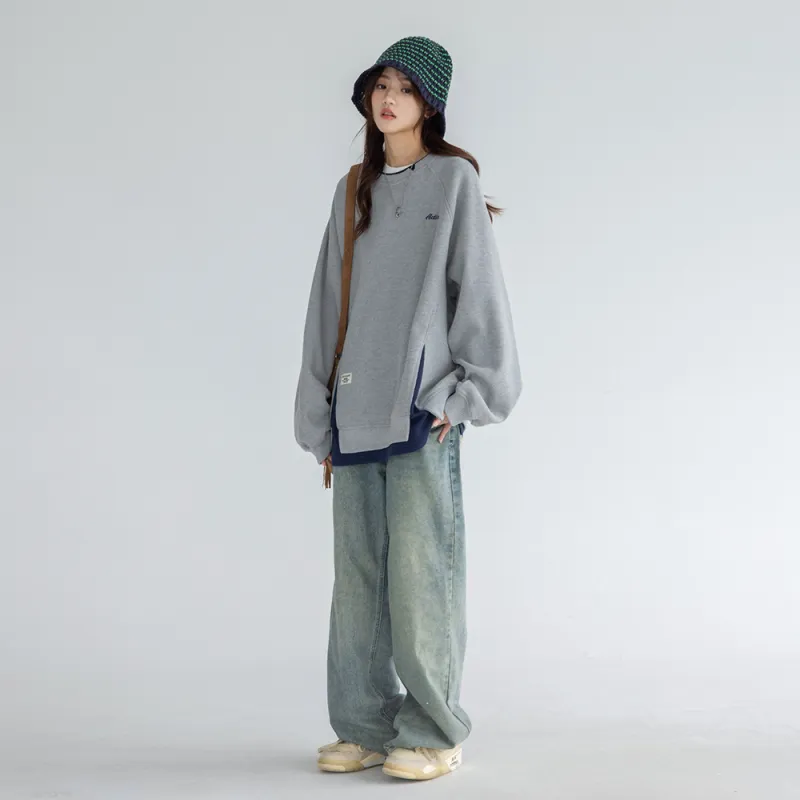 PAZZO Heavyweight Mock Two Piece Crew Neck Sweatshirt Coat Unisex-4