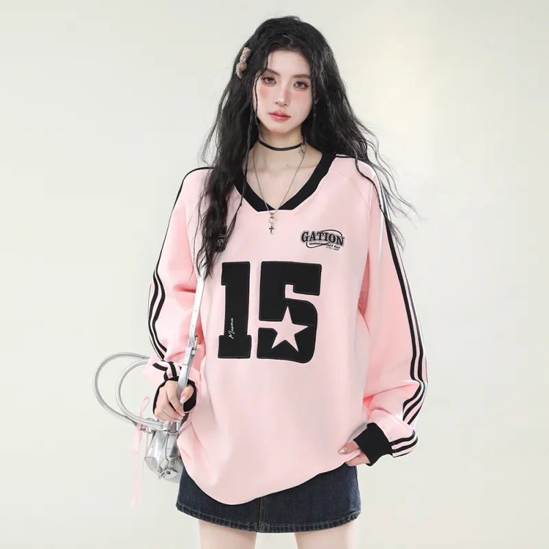 PAZZO Sporty Style V Neck Webbing Sweatshirt Women's-7